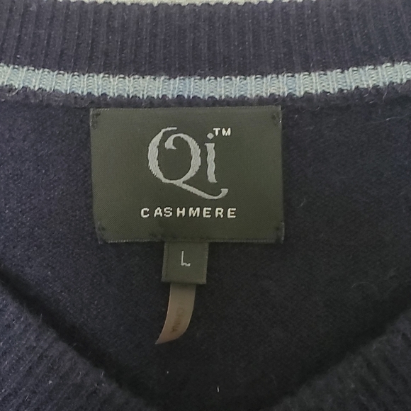 QI Cashmere V-Neck Pullover Sweater Navy Blue Men Size L - Picture 3 of 6